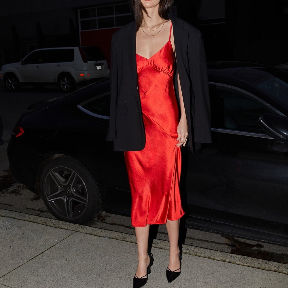 NWT Oak & Fort Red Satin Bias Cut Midi Dress XS - Picture 4 of 16